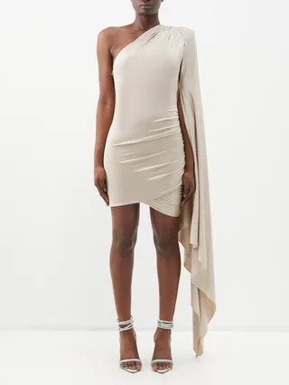 Draped One-shoulder Ruched-jersey Mini Dress
