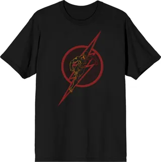 Flash Superhero Running Inside Logo Men’s Black T-shirt-Large