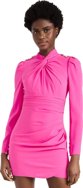 Self Portrait Pink Stretch Crepe Twisted Collar Mini Dress