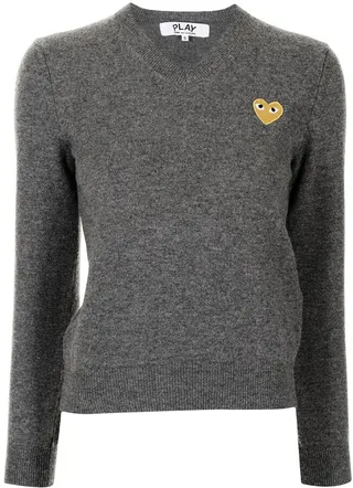 Play-heart V-neck wool jumper
