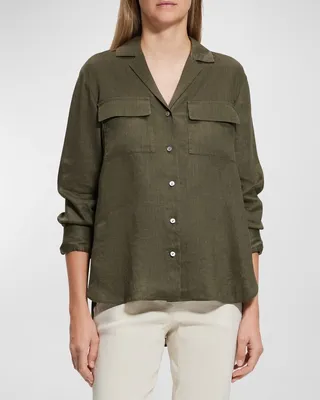 Notched-Collar Relaxed Linen Shirt
