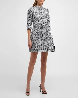Belted Boucle Tweed Mini Dress