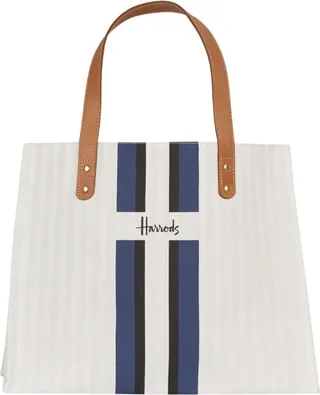 Harrods Logo Stripe Grocery Shopper Neutrl Blue