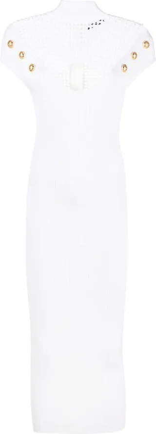 Button-Embellished Cut-Out Midi Dress