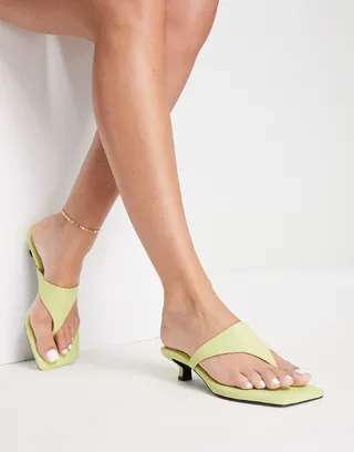 Monki heeled flip flop sandal in green