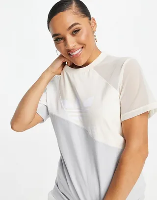 adidas Originals adicolor bold mixed materials T-shirt in gray