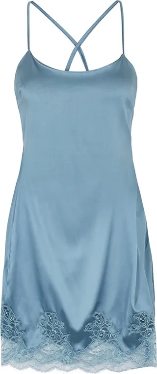Fleur Of England Ocean Blue Silk-blend Satin Chemise