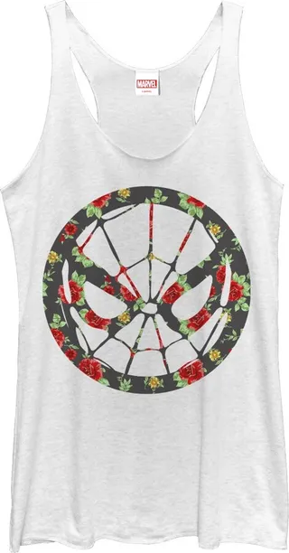 Women's Marvel Spider-Man Rose Print Racerback Tank Top - White Heather - Small