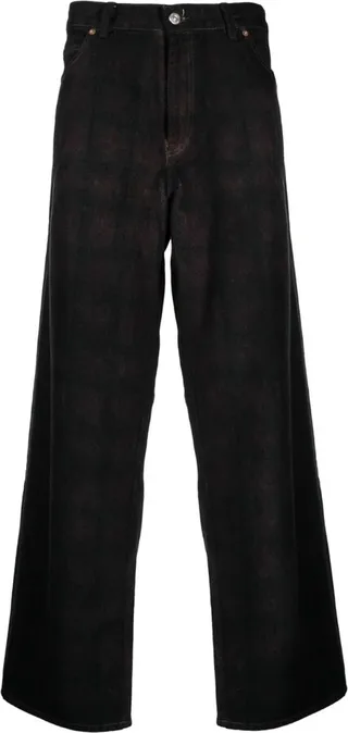 Overdyed Lumbercheck-print wide-leg jeans