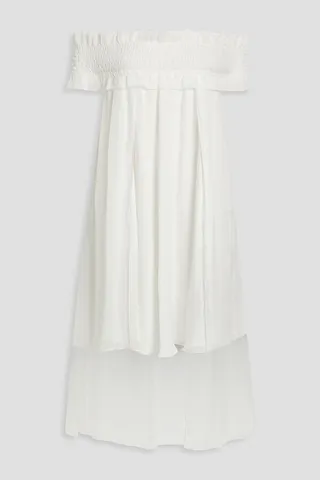 Off-the-shoulder draped silk-chiffon midi dress