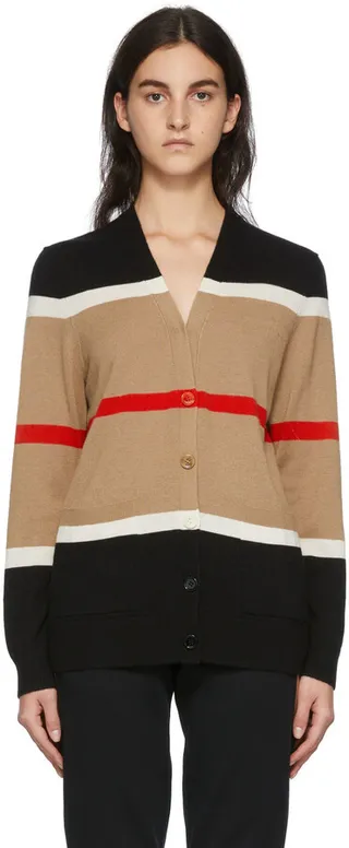 Burberry Tan Cashmere & Silk Striped Philippa Cardigan