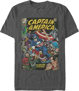 Men's Marvel Captain America Comic Book Cover Print T-Shirt - Charcoal Heather - Small