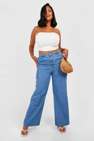 Plus Wide Leg Cargo Jeans