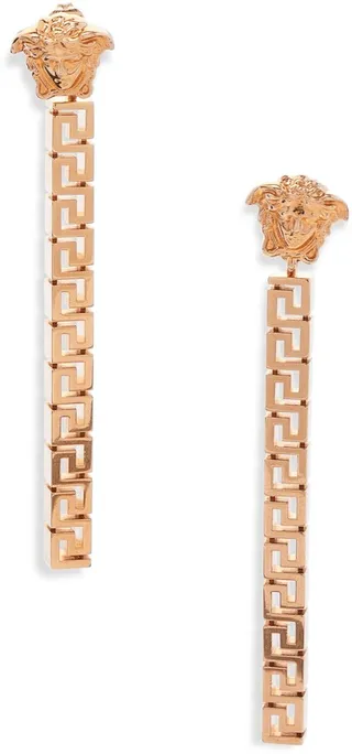Greca Medusa Linear Drop Earrings