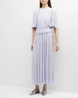 Crepe Gathered Maxi Dress with Cape Back
