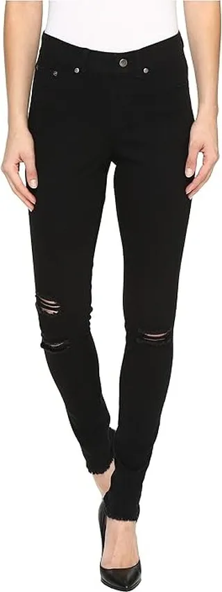 HUE Ripped Knee Denim Leggings (Black) Women's Jeans