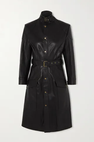Petar Petrov - Mars Belted Topstitched Leather Midi Dress - Black