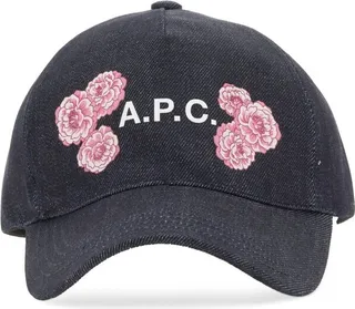 A.P.C. Floral Logo Printed Baseball Denim Cap