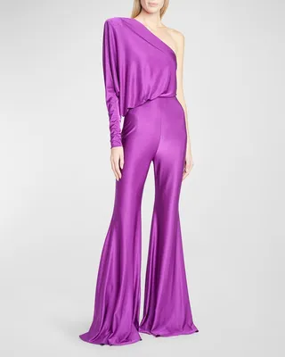 Strong One-Shoulder Flare-Leg Jumpsuit