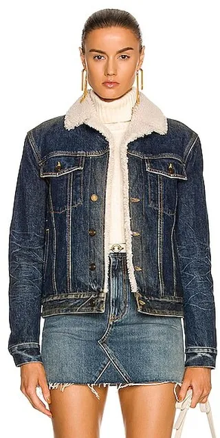 Saint Laurent Denim Shearling Jacket in Blue