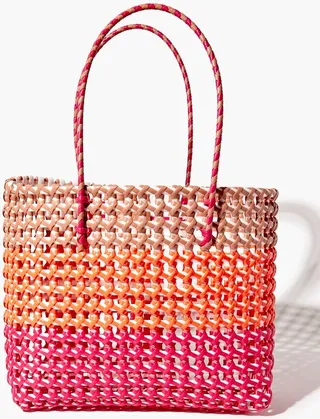 Wicker Colorblock Tote Bag