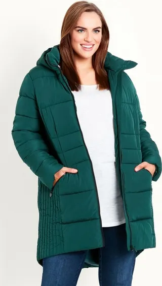 EVANS | Women's Plus Size Contrast Zip Coat - Green - 18W