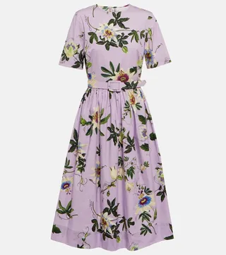 Printed poplin midi dress