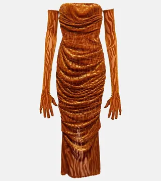 Brooks ruched midi dress with gloves