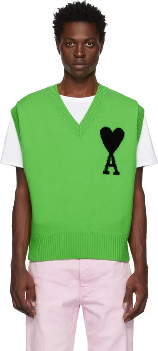 AMI Alexandre Mattiussi Green Ami de Cœur Vest