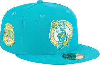Men's New Era Turquoise Boston Celtics 17-Time Champions Breeze Grilled Yellow Undervisor 59FIFTY Fitted Hat
