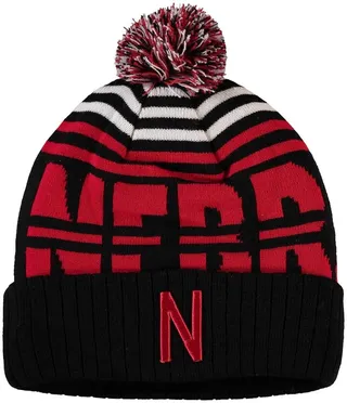 Men's Top of the World Black and Scarlet Nebraska Huskers Colossal Cuffed Knit Hat with Pom