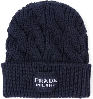 Intarsia Logo Cable-Knit Beanie