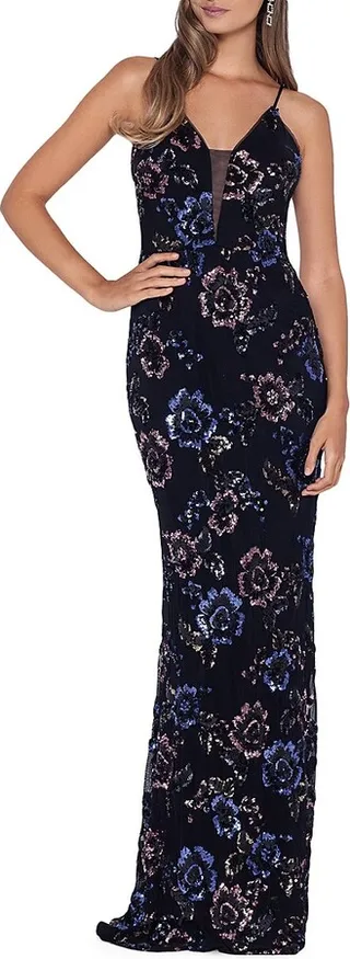 Floral Sequin Sheath Gown