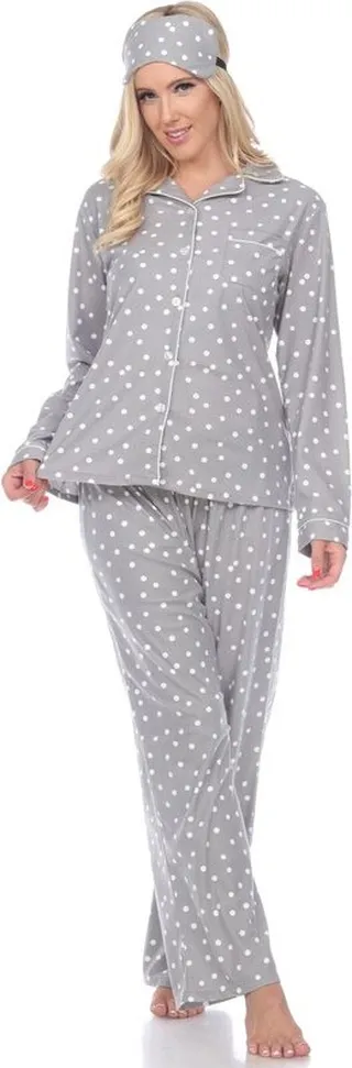 White Mark Women's Polka Dots Three Piece Pajama Set - Grey