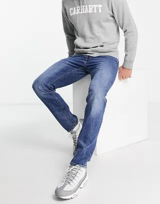 Carhartt WIP klondike relaxed tapered jeans in blue mid wash