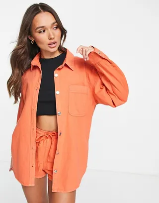 ASOS DESIGN denim shirt in orange - part of a set