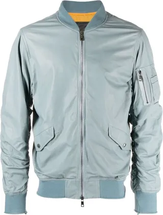 Zip-Up Leather Bomber Jacket