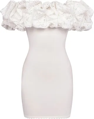 Sangallo knit ruffle mini dress