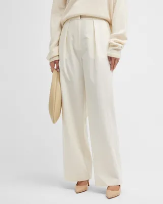 Tailored Wide-Leg Chiffon Pants