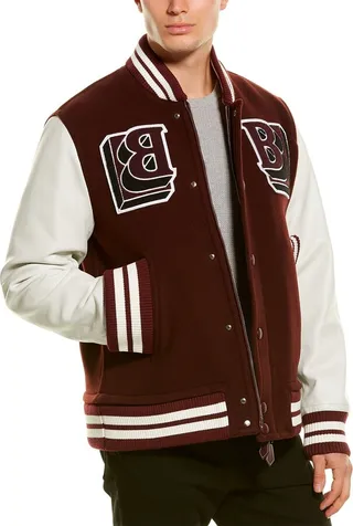 Burberry Leather-Trim Wool-Blend Bomber Jacket