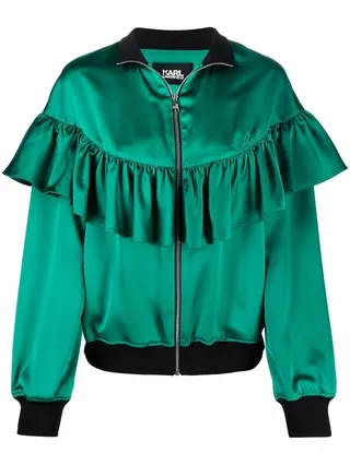 Ruffle Trim Bomber Jacket