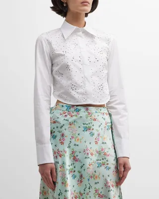 Cotton Button-Front Shirt with Grommet Details