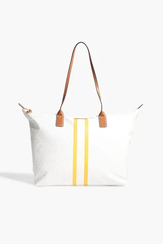 Logo-print faux leather tote