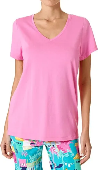 HUE Short Sleeve V-Neck Sleep Tee (Aurora Pink) Women's Pajama