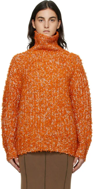 Acne Studios Orange & Off-White Tufted Turtleneck