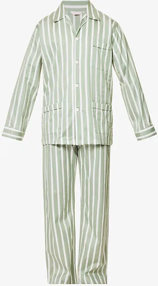 Mens Green Royal Striped Cotton-poplin Pyjama set