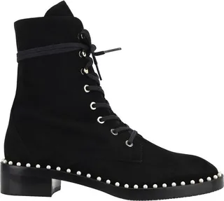 Stuart Weitzman Sondra Pearled Combat Lace Boots