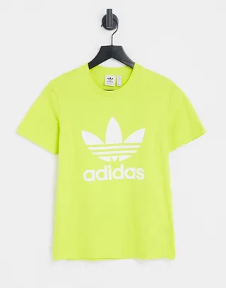 adidas Originals adicolor large logo T-shirt in lime