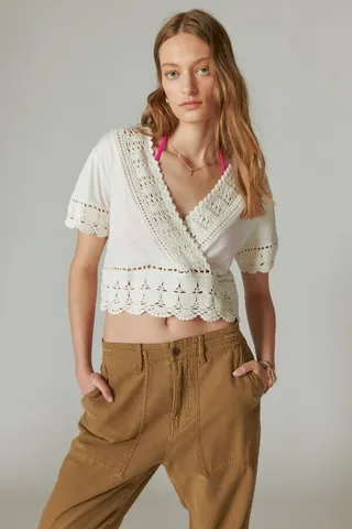 V Neck Crochet Top