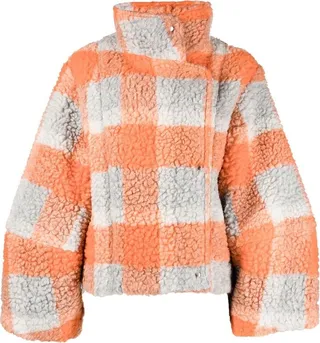 Check-Print Faux-Shearling Jacket